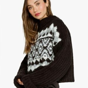FREE PEOPLE Alpine Womens Black & White Wool Blend Chunky Knit Crop Sweater S
